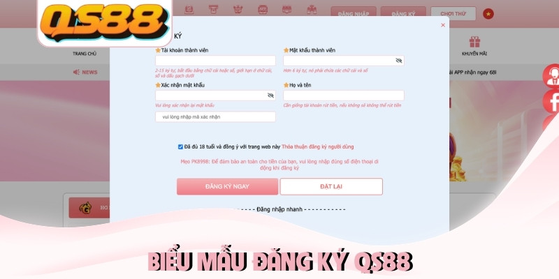 Biểu mẫu đăng ký QS88